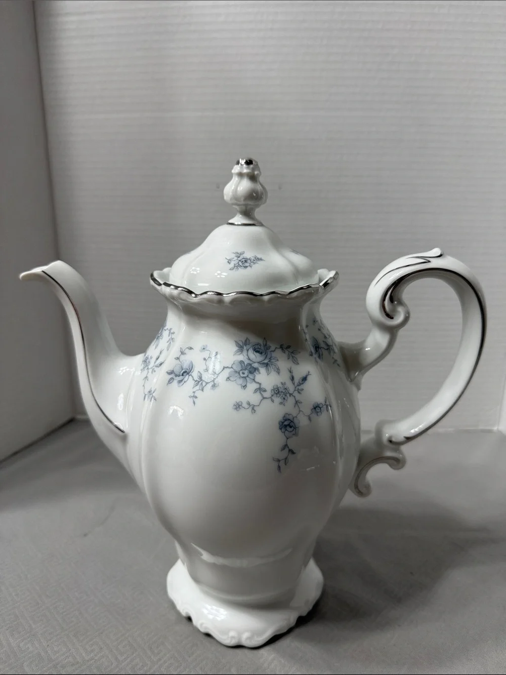 Vintage Johann Haviland Blue Garland Porcelain Coffee Pot Silver Trim Bavaria
